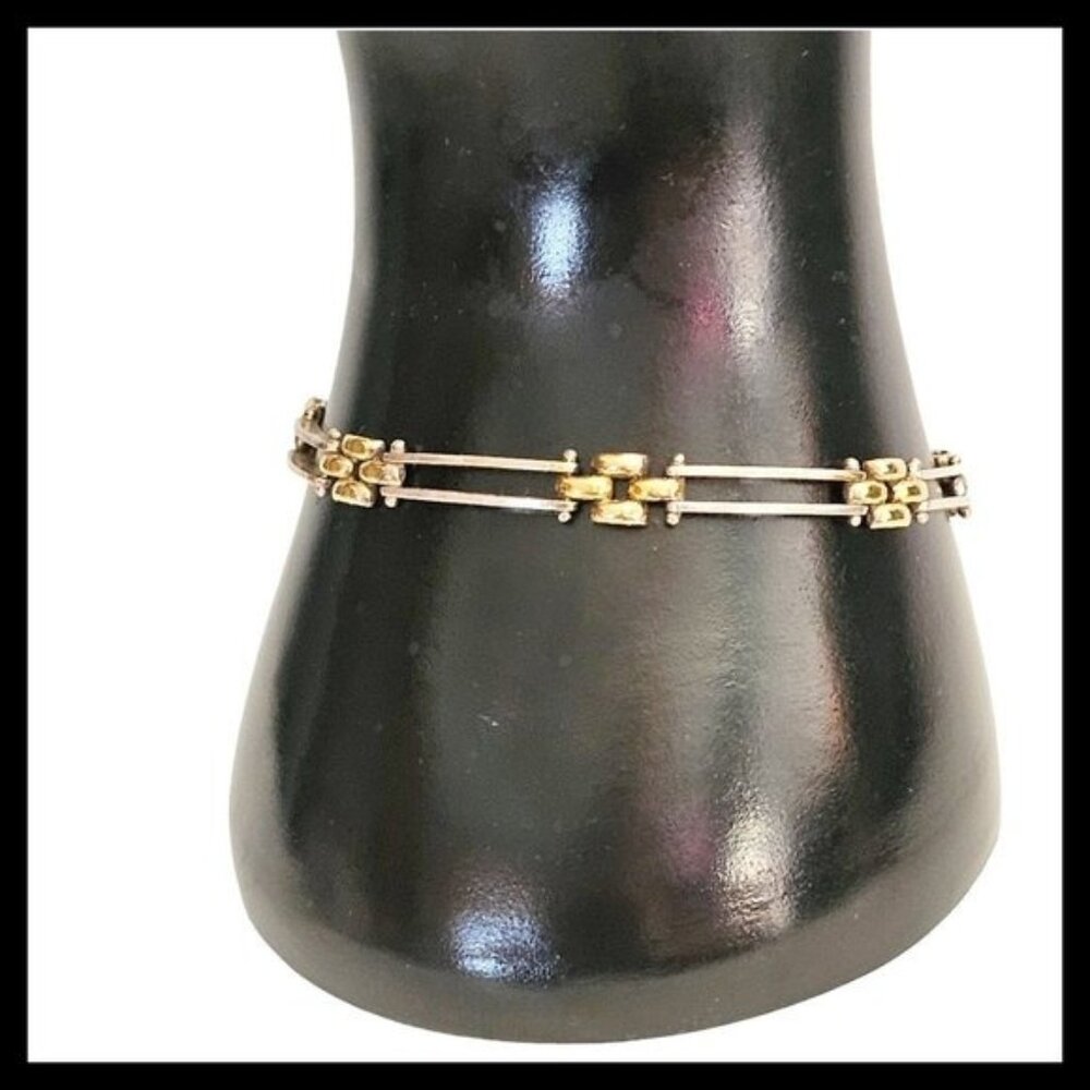 Vintage‎ Silver Chain Link Flat Links Panels Bracelet Marked 925 Italy